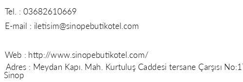 Sinope Butik Otel telefon numaralar, faks, e-mail, posta adresi ve iletiim bilgileri